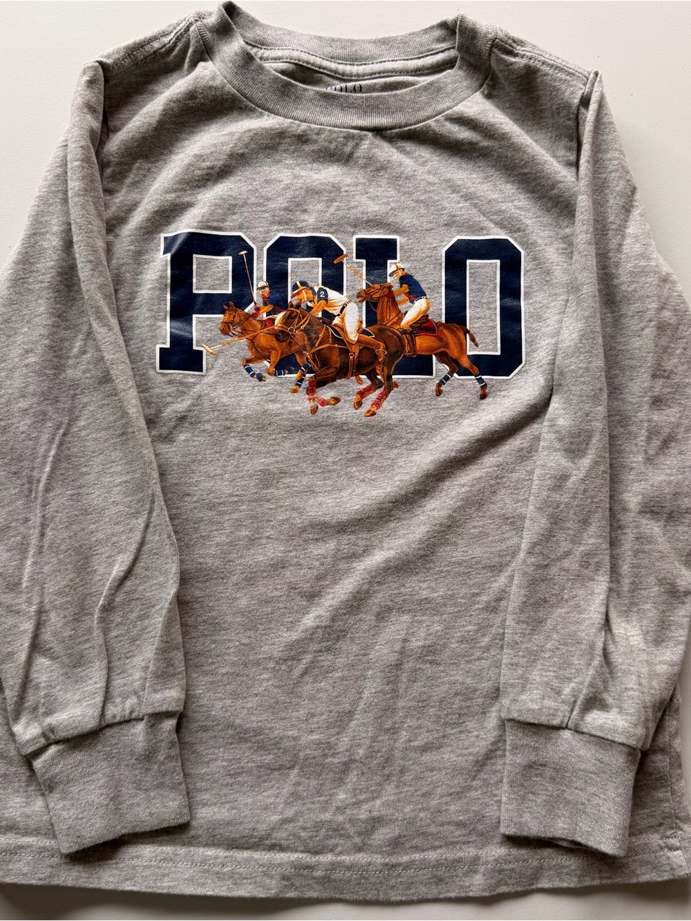 Polo by Ralph Lauren Grey Long-Sleeve Tee with Navy & Brown Polo Graphic
